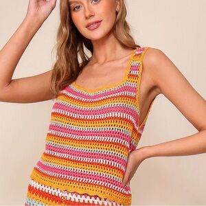 Pink Lily Multicolor Crochet Tank Top